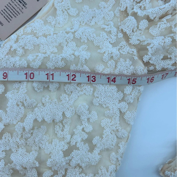 NWT Self-Portrait Sequin Ruffle Mini Dress Ivory White Size 6 - Picture 15 of 16